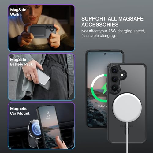 BENTOBEN Magnetic for Samsung Galaxy S24 Plus Case [Compatible with Magsafe] Translucent Matte Slim Thin Shockproof Anti-Yellow Women Men Protective Phone Cases Cover for Samsung S24 Plus 6.7", Black - color: Black