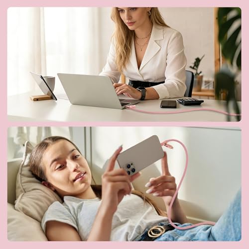 MFish USB C to USB C Cable, 240W 4 in 1 Charging Cable, Pink, 6.6FT - color: Pink, size: 6.6FT(Upgraded)