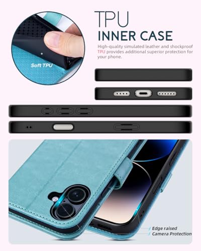 OCASE for iPhone 16 Plus Wallet Case, PU Leather Crossbody Phone Case with Removable Shoulder Strap, Kickstand, RFID Blocking Card Slots, Flip Folio Phone Cover 6.7 Inch 2024, Ice Blue - color: Ice Blue, size: iPhone 16 Plus
