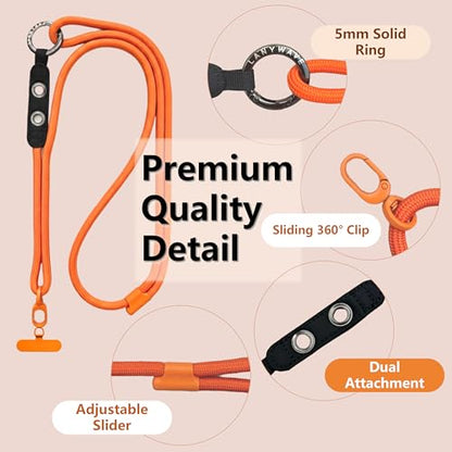 Adjustable Crossbody Phone Lanyard with Hanging Loops - color: Orange