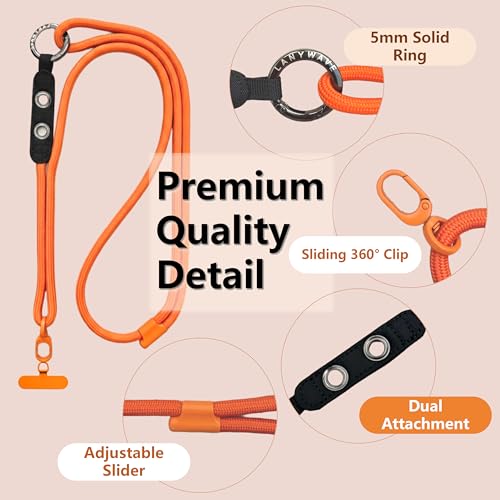 Adjustable Crossbody Phone Lanyard with Hanging Loops - color: Orange