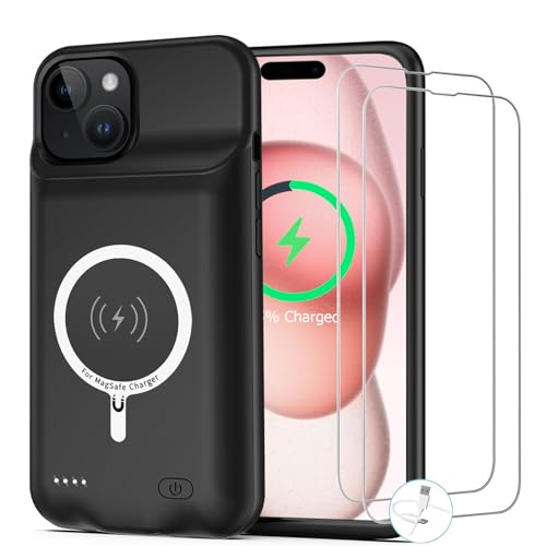 Battery Case for iPhone 15 Plus, [12000mAh] Enhanced Rechargeable Portable Qi Wireless Charger Case Battery Pack Support CarPlay Wireless Charging Case Compatible with iPhone 15 Plus (6.7 inch)-Black - size: iPhone 15 Plus
