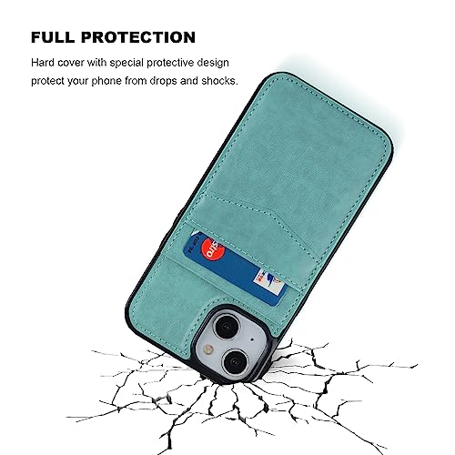 KIHUWEY for iPhone 14 Wallet Case Card Holder Kickstand, Mint Green - color: Mint Green