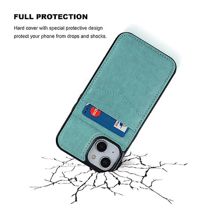 KIHUWEY for iPhone 14 Wallet Case Card Holder Kickstand, Mint Green - color: Mint Green