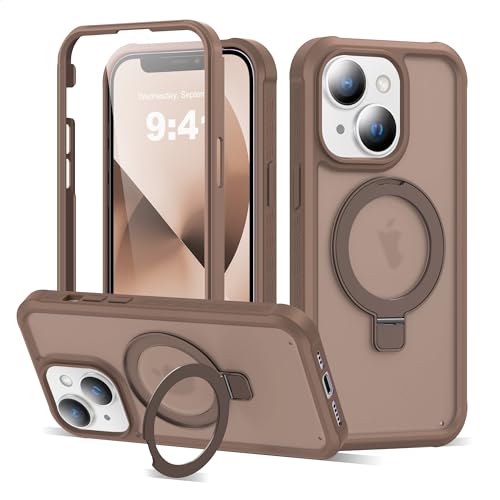 Compatible with iPhone 14/13 Case with Magnetic Ring Stand [Compatible with Mag-Safe] [Built-in Screen Protector] Military-Grade Drop Protection Matte Translucent Phone Case, Desert Brown - color: Desert Brown, size: Iphone 14/13