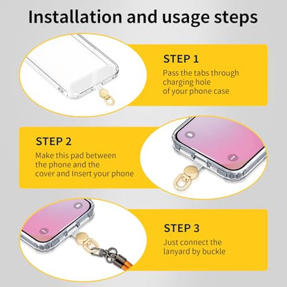 360°Rotatable Phone Tether Tab,3 Pieces Universal Phone Lanyard Patch Without Adhesive,Phone Lanyard Replacement Part for Cell Phone Strap(Transparent) - color: Transparent-3