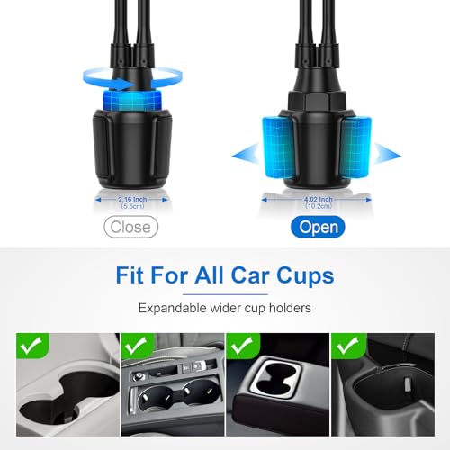 Dual Car Tablet Mount for Cup Holder, Gooseneck Car Cupholder Tablet Holder