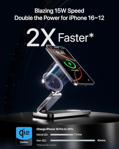 Intoval 3-in-1 Foldable Wireless Charging Station, Qi2 Certified 15W Ultra Fast Wireless Charger for Magsafe, Magnetic Charger Stand for iPhone 17/16/15/14/13/12, Apple Watch & AirPods.(Black) - color: Black