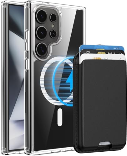 Magnetic for Samsung Galaxy S24 Ultra Wallet Case with Card Holder﻿ | Compatible with MagSafe, Shockproof Phone Cover with Detachable RFID Blocking Card Slot, Clear & Black - color: Clear with Black, size: S24 Ultra 6.8"