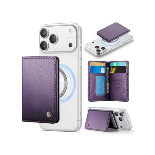 Magnetic Wallet Card Holder with RFID Protection, PU Leather Slim Wallet, Strong Magnet Attachment for iPhone 18/17/16/15/14/13/12 Series Pro Max Plus Mini-Purple - color: Purple
