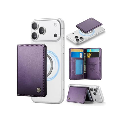 Magnetic Wallet Card Holder with RFID Protection, PU Leather Slim Wallet, Strong Magnet Attachment for iPhone 18/17/16/15/14/13/12 Series Pro Max Plus Mini-Purple - color: Purple
