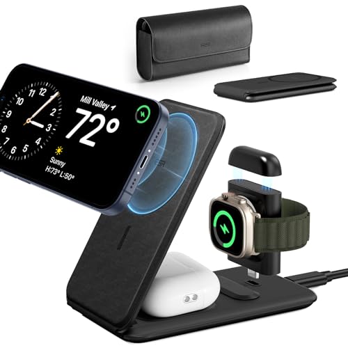ESR for 3 in 1 Magsafe Charger, Travel Charger Stand Made for Apple Watch Certified, Foldable Charging Station Compatible with Magsafe and iPhone 17e/17/16/15/14/13/12, AirPods 4/3/Pro, Black