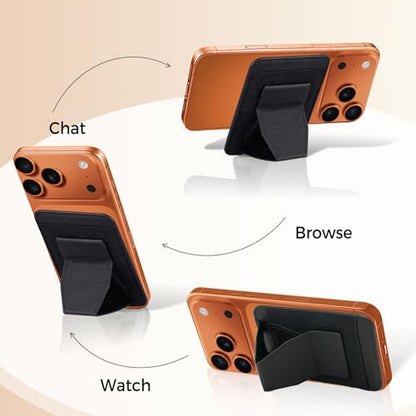 for MagSafe Wallet with Adjustable Stand Grip,5 Card Elasticity Holder Stronger Magnetic Slim Wallet for iPhone Air 17/16/15/14/13/12 Pro (Black) - color: Black
