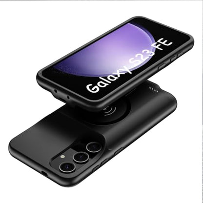 Battery Case for Galaxy S23 FE, 12000mAh High Capacity Portable Rechargeable Protective Case Support Wireless Charging Compatible with Galaxy S23 FE (6.4 inch) Extended Battery Charger Cover-Black - size: Galaxy S23 FE