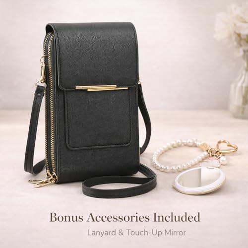 Touch Screen Phone Crossbody Bag, Waterproof PU Leather with Adjustable Shoulder Straps, for Women Outdoor, Travel - color: Black
