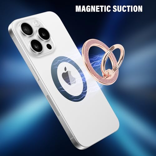 Guppy Magnetic Phone Ring Holder, Glitter Magnet Finger Ring Grip Stand Holder, 360° Rotation with Cell Phone Ring Stand, Compatible with MagSafe for iPhone 17 Pro Max 16 15 14 13 12 All-Rose Gold - color: Rose Gold