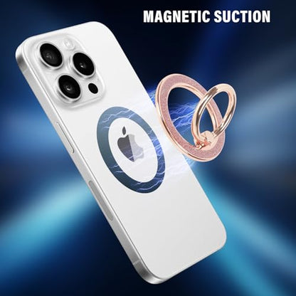 Guppy Magnetic Phone Ring Holder, Glitter Magnet Finger Ring Grip Stand Holder, 360° Rotation with Cell Phone Ring Stand, Compatible with MagSafe for iPhone 17 Pro Max 16 15 14 13 12 All-Rose Gold - color: Rose Gold