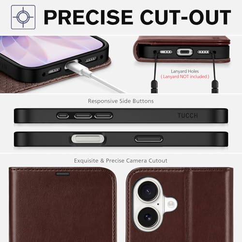 TUCCH Wallet Case for iPhone 17 (6.3") 2025, Flip Stand, Chocolate Brown | RFID Blocking, 4 Card Holders, Kickstand, PU Leather, Shockproof TPU Shell, Magnetic Closure, Protective Folio Cover - color: Chocolate Brown