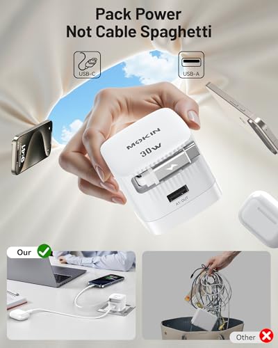 Fast Charger for iPhone 16 Pro Max, 30W GaN USB-C Charger Block, 2 Port w/Built-in Retractable C Cable & Foldable Plug, PD/PPS for iPhone 16 Series/Pixel 9 pro/Galaxy/iPad (USB C Cable)