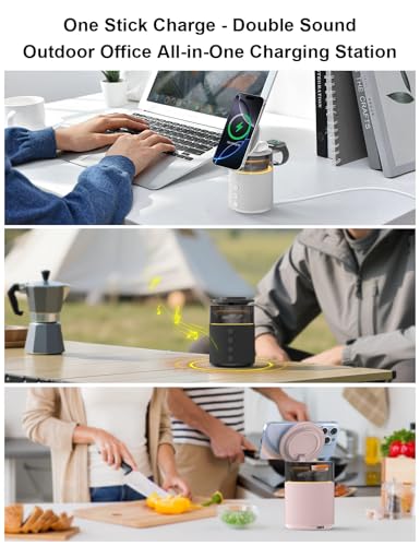 5-in-1 Magnetic Wireless Charging Station for Apple Device, Portable Bluetooth Speaker with Adjustable Night Light, 33W Fast Charger Stand for iPhone 17/16/15/14/13 Pro Max, Apple Watch, AirPods - color: Black