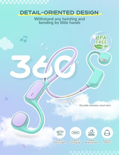 iClever OWS01 Kids Bluetooth Headphones, Air Conduction Open Ear Headphones - color: A-Purple
