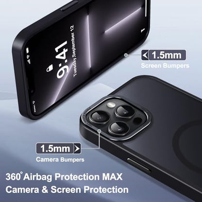 Newfuture Magnetic for iPhone 13 Pro Max Case Matte Shockproof, Black | Military Drop Protection, Slim Matte Anti-Fingerprint, Compatible with Magsafe, Camera Guard, Translucent Protective Cover - color: Black, size: iPhone 13 Pro Max 6.7 inch