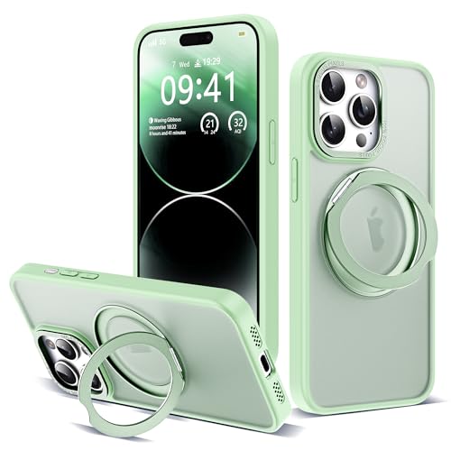 for iPhone 14 Pro Max Case with 360° Spin Magnetic Stand,Green | iPhone 14 Pro Max Phone Case 6.7",Spin Magnetic Ring Stand,Compatible with MagSafe,Military Protection,Translucent Matte - color: Green, size: iPhone 14 Pro Max