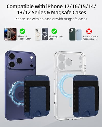 Upgraded for Magsafe Wallet, 7 Card Holder, RFID Blocking, Stronger Magnets | Magnetic Wallet for iPhone 17/16/15/14/13/12 Series, for iPhone Wallet Magsafe with 2 Card Slots, Vegan Leather, Navy Blue - color: Blue-Upgraded