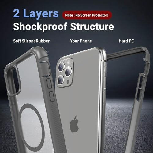 jaroco Magnetic for iPhone 11 Pro Max Case Heavy Duty Protection Gray | Compatible with MagSafe,Military Grade Drop Protection,Translucent Matte,Non-Slip,Shockproof 2-Layer Durable Bumper Case - color: Gray, size: iPhone 11 Pro Max
