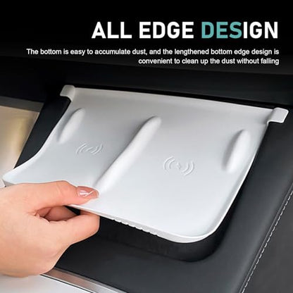 Car Central Control Wireless Power Supply Silicone Pad, Non-Slip Flexible Center Console Wireless Charging Mat, 1:1 Original Size Design, Compatible with 2021-2025 Model Y/Model 3 (White)