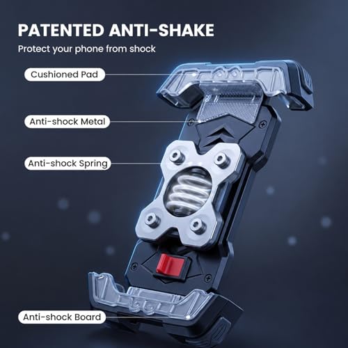 Bike Phone Mount, Motorcycle Phone Holder with Vibration Dampener & 1s Quick Lock, Anti-Shake Handlebar Mount for Bicycle Scooter, Fits 4.7"-7.2" Smartphones