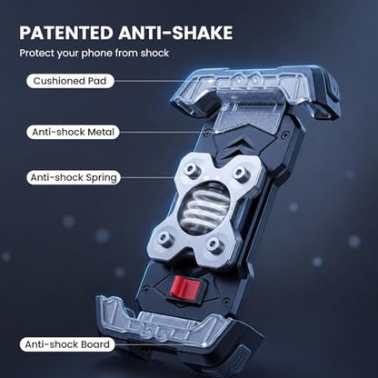 Bike Phone Mount, Motorcycle Phone Holder with Vibration Dampener & 1s Quick Lock, Anti-Shake Handlebar Mount for Bicycle Scooter, Fits 4.7"-7.2" Smartphones