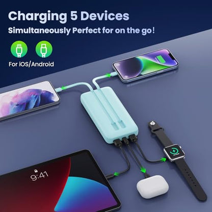 Portable Charger PowerBank 40,800mAh with Built-in Cables,25W PD Fast Charging +QC 4.0 Quick Phone Charging Power Bank, Travel Essential Charger Battery Pack for iPhone 17/16/15 Android Galaxy etc - color: Green