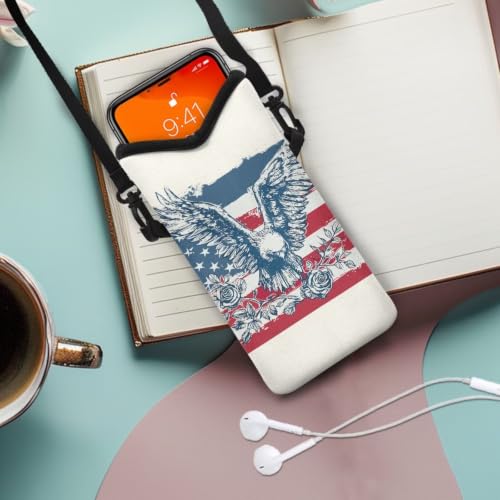 Cellphone Purse Bag with Adjustable Strap Water-Resistant Shockproof Crossbody Mini Shoulder Handbags Portable Phone Sleeve Case for Women, 8 x 4 Inch, American Flag Eagle Rose White - color: American Flag Eagle Rose White