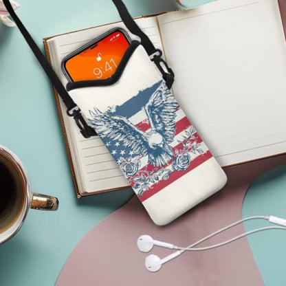 Cellphone Purse Bag with Adjustable Strap Water-Resistant Shockproof Crossbody Mini Shoulder Handbags Portable Phone Sleeve Case for Women, 8 x 4 Inch, American Flag Eagle Rose White - color: American Flag Eagle Rose White