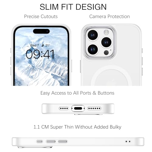 BENTOBEN Magnetic for iPhone 16 Pro Max Case,(Compatible with MagSafe) (Military Grade Drop Protection) Slim Translucent Matte Shockproof with Anti-Fingerprint Phone Case 6.9",White - color: White