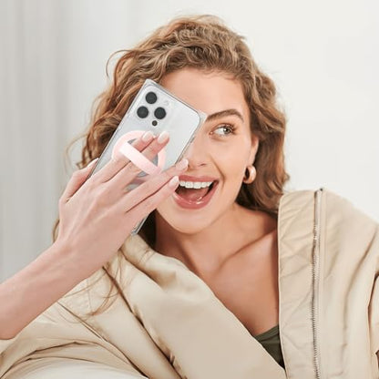 2 PCS Silicone Magnetic Phone Grip Holder,Loop Grip Phone Holder,Easy to Install and Remove,Compatible with Magsafe for iPhone 16/15/14/13/12 Series(Grey+Pink)