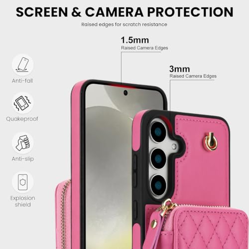 Asuwish Phone Case for Samsung Galaxy S25 5G Wallet Cell Cover with Tempered Glass Screen Protector Wrist Crossbody Strap Stand RFID Blocking Credit Card Holder S 25 25S G5 SM-S931U Women Girls Pink - color: Pink