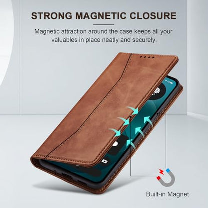 Jasonyu Flip Wallet Case for Nothing Phone 4a Pro 5G,Brown | PU Leather Magnetic Folio Cover,with Card Holder,Kickstand,TPU Shockproof,Durable,Protective Phone Case - color: Brown, size: Nothing Phone 4a Pro