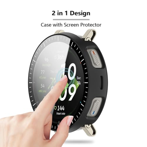 [2-Pack] Case with Tempered Glass Screen Protector Compatible with Amazfit Active 3 Premium, Bumper Full Coverage Protective Hard Dull-Polish PC Cases Face Cover for Amazfit Active 3 Premium