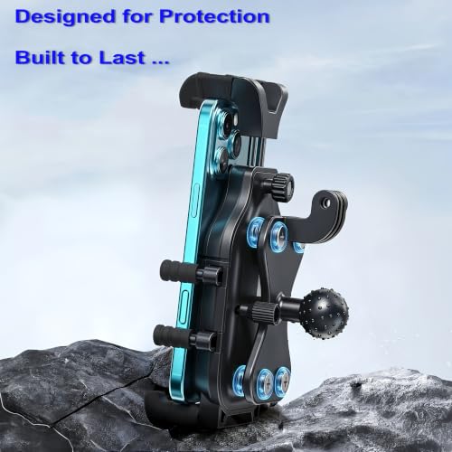 Motorcycle Phone Mount, Heavy Duty Bike Holder with 8-Claw Spider Lock & 4 Shock Absorbers - Anti-Vibration Dual Cushion, Dual Lock System, Action Camera Expansion, for 4.5-7.2" Cellphones