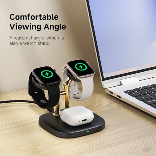 3 in 1 Dual Watch Wireless Charger Stand for Apple Watch Ultra 4/12,AirPods - color: Black & Gold