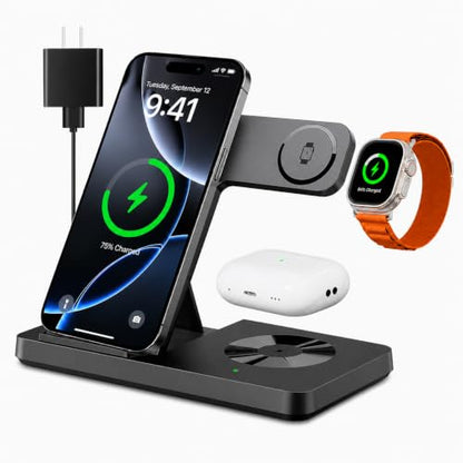 3 in 1 Charging Station,Wireless Charger Stand Multiple Devices for iPhone 17-8 Series,Apple Watch 11-2 SE and Ultra Series, Airpods 4 3 Pro