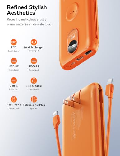 Portable Charger 10000mAh 20W, Wall Plug, 2 Cables, iWatch Charging - color: Vitality Orange