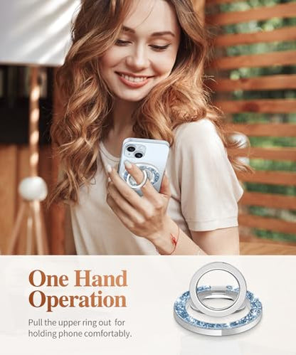 GVIEWIN Magnetic Phone Ring Holder, Compatible with MagSafe Phone Grip | Adjustable Stand, Magnet Phone Ring Kickstand, for iPhone 17/16/15/14/13/12 Pro Max Plus Air/Other Phones (Glitter/Blue) - color: Glitter/Blue