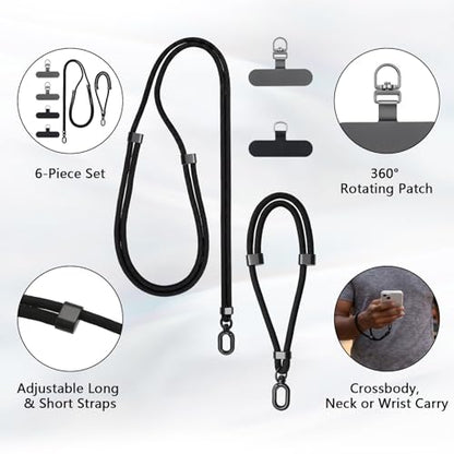BESARME Phone Lanyard Set, 2 Pack, Black, Adjustable Crossbody & Wrist - color: Black