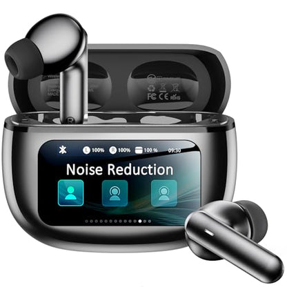 Wireless Earbuds with Smart Touchscreen Case, Bluetooth 6.0 Ear Buds with AI Noise Cancelling Calls, 40H Playtime Stereo Headphones, IPX7 Waterproof Earbuds for Workout, Travel, iPhone, Android, Black - color: Black