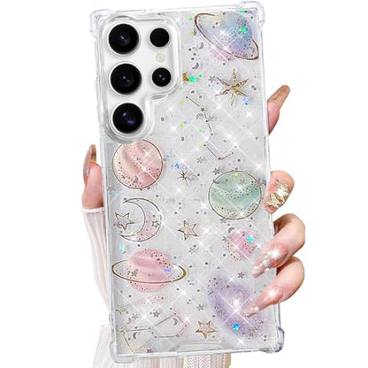 Changjia for Samsung Galaxy S26 Ultra Clear Glitter Case,Cute Bling Sparkle Planet Space Stars Moon Universe Pattern Soft TPU Silicone Shockproof Women Girls Protective Case for Galaxy S26 Ultra,Clear - size: for Samsung Galaxy S26 Ultra 6.9"