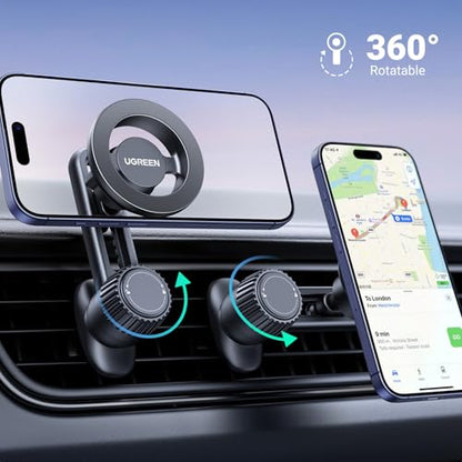 UGREEN Magnetic Phone Mount for Car Compatible for Magsafe, Not Blocking Air Vent, Strengthen Magnetic Power Car Phone Holder Compatible with iPhone 16 15 Pro Max 14 13 12 Pro Mini MagSafe Case