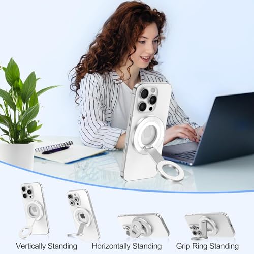 MagSafe Phone Ring Holder, Magnetic Grip Stand Dual-Sided Phone Holder - color: white